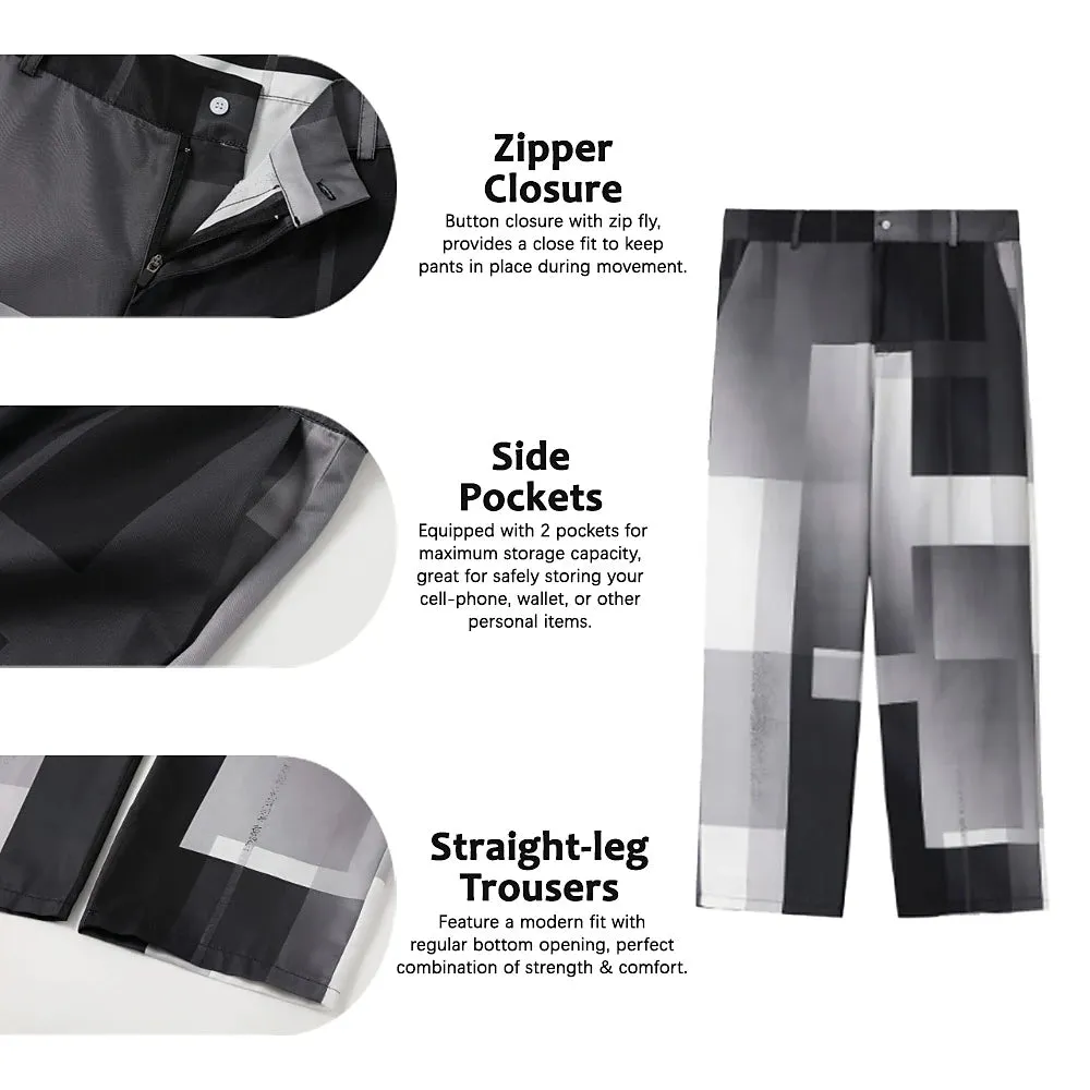 3D Geometry Print Men's Casual Pants - Pink/Blue/Green - S M L - Mid Waist Stretchy Outdoor Streetwear