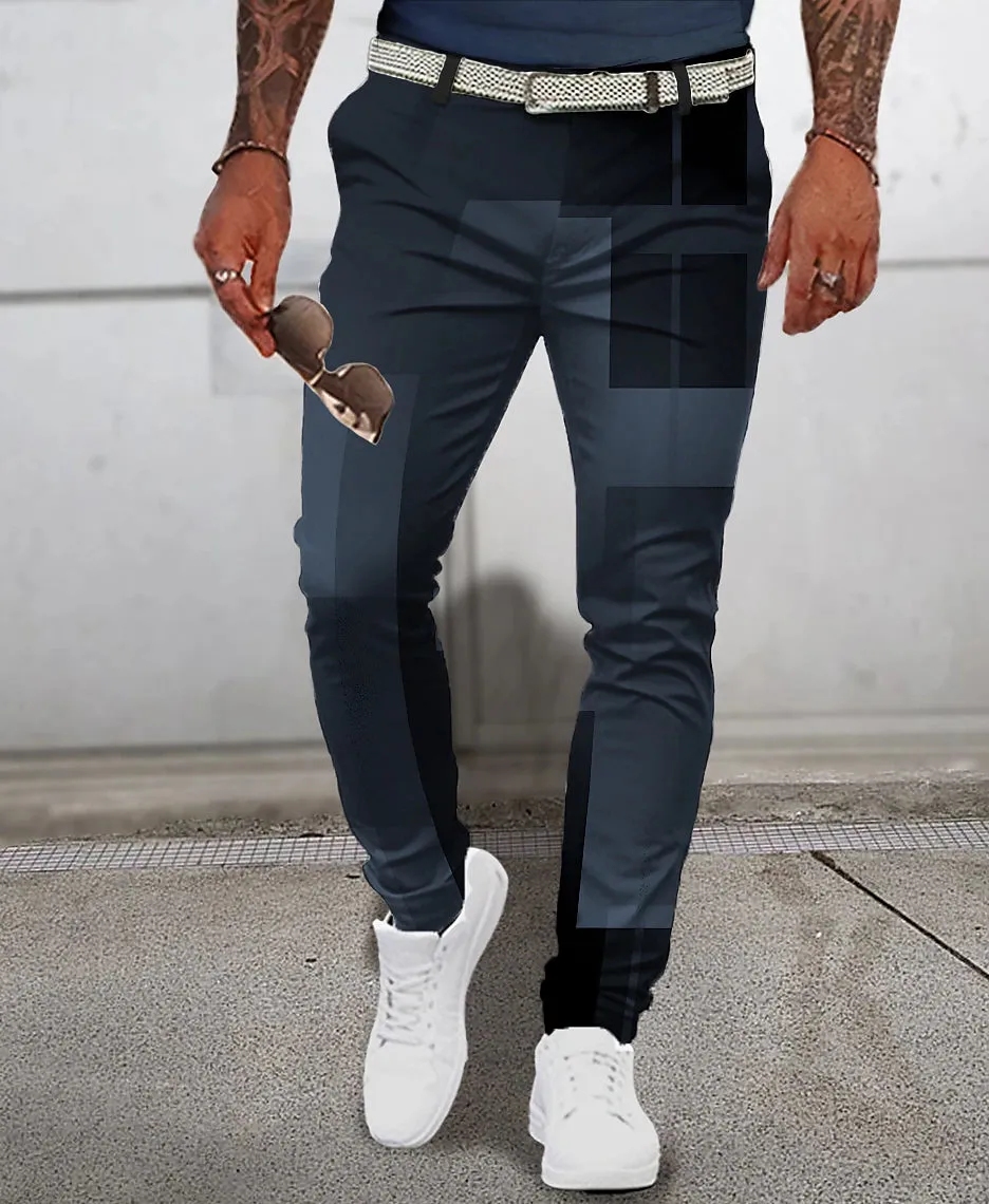 3D Geometry Print Men's Casual Pants - Pink/Blue/Green - S M L - Mid Waist Stretchy Outdoor Streetwear