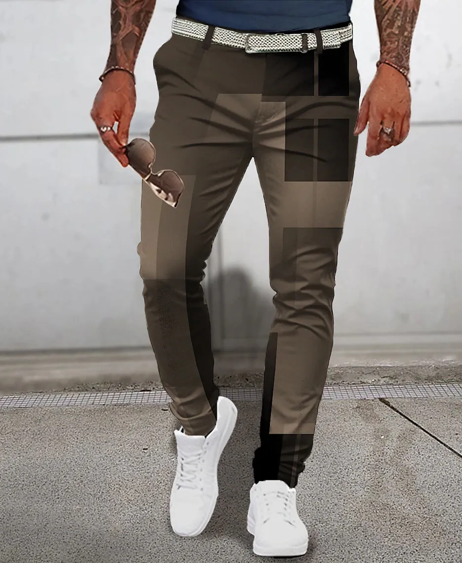 3D Geometry Print Men's Casual Pants - Pink/Blue/Green - S M L - Mid Waist Stretchy Outdoor Streetwear