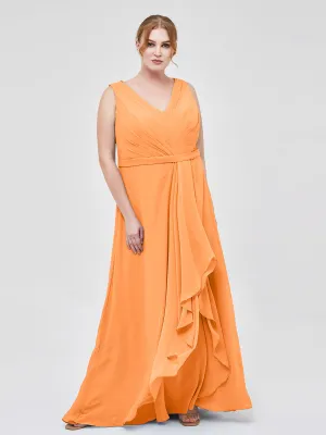 A-line Chiffon Open Back Dress With V-Neck Orange
