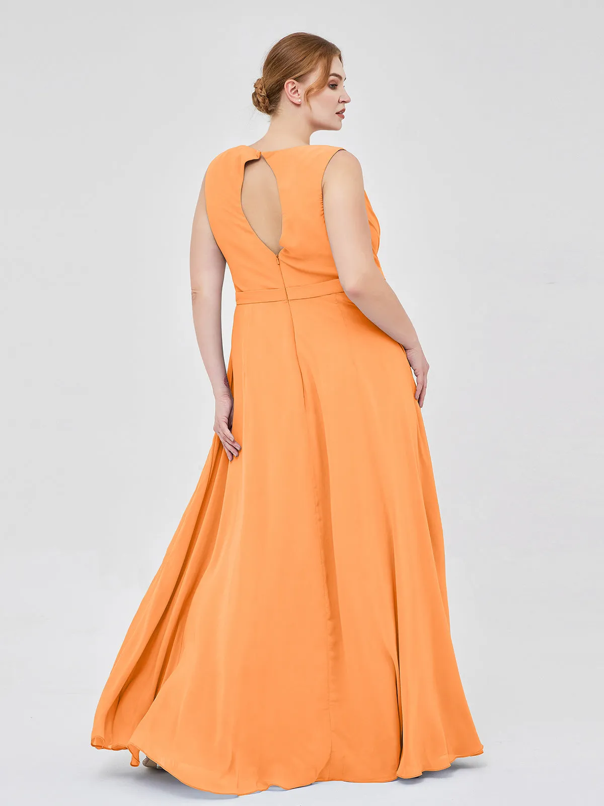 A-line Chiffon Open Back Dress With V-Neck Orange