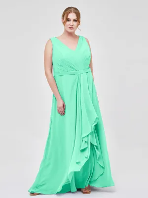A-line Chiffon Open Back Dress With V-Neck Turquoise Plus Size