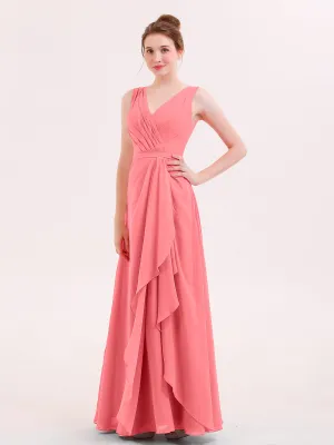 A-line Chiffon Open Back Dress With V-Neck Watermelon
