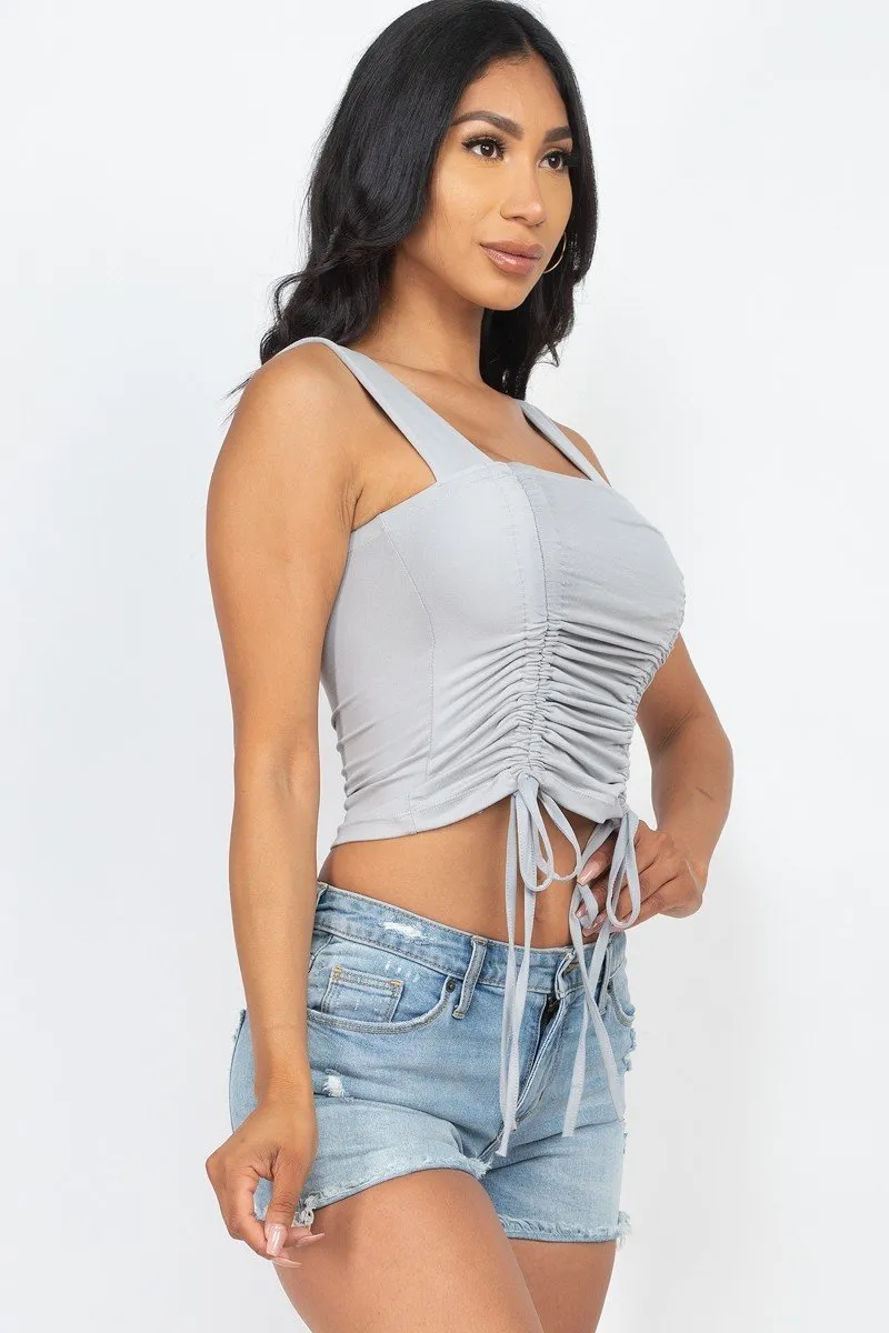 Adjustable Front Ruched With String Square Neck Crop Tops