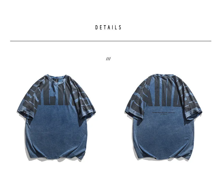 Aidase  Japanese Streetwear High Quality Distressed Oversized T-Shirt Letter Print Harajuku Short Sleeves Fashion Tops Men Clothing