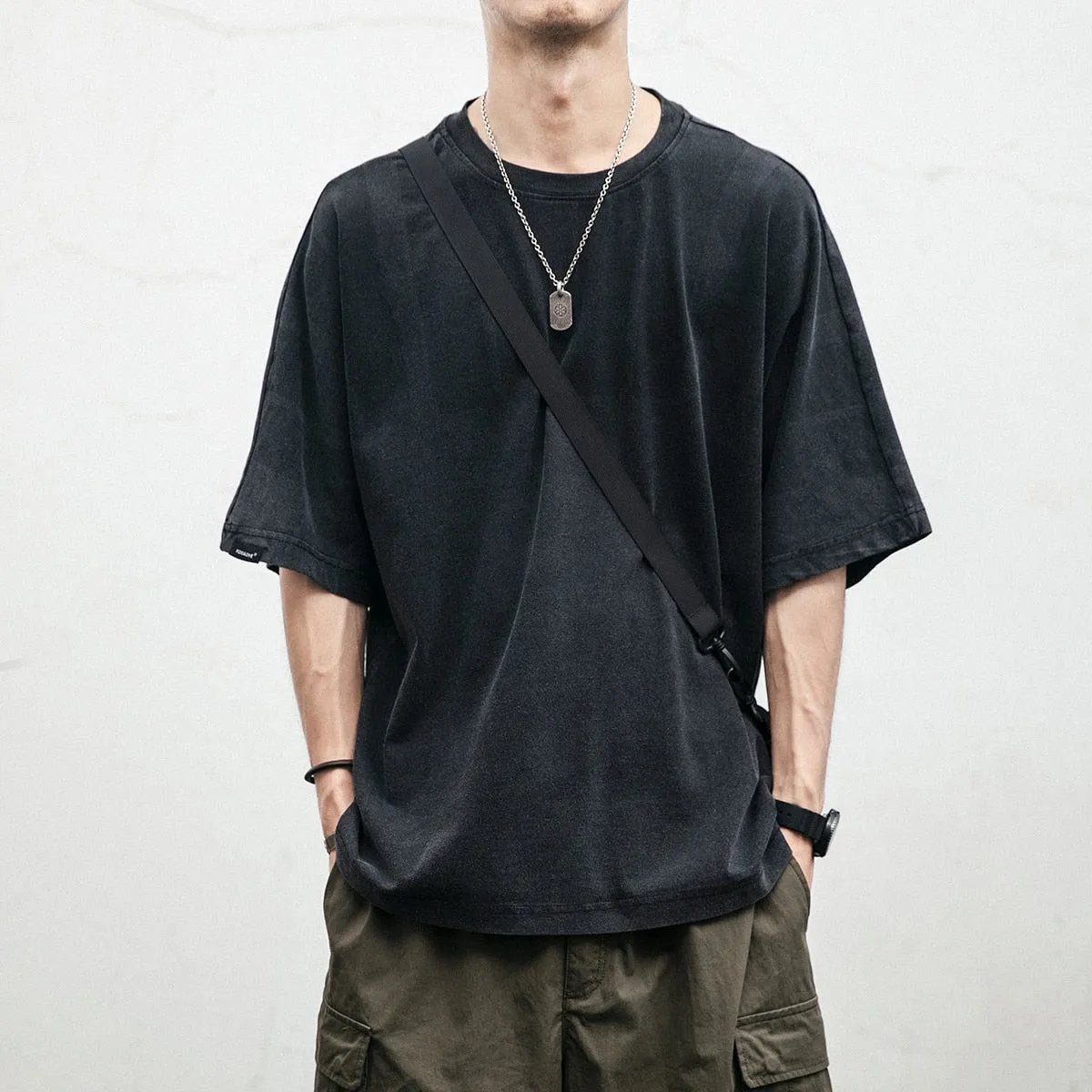 Aidase  Japanese Streetwear High Quality Distressed Oversized T-Shirt Letter Print Harajuku Short Sleeves Fashion Tops Men Clothing