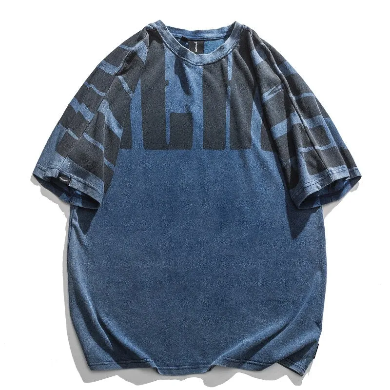 Aidase  Japanese Streetwear High Quality Distressed Oversized T-Shirt Letter Print Harajuku Short Sleeves Fashion Tops Men Clothing