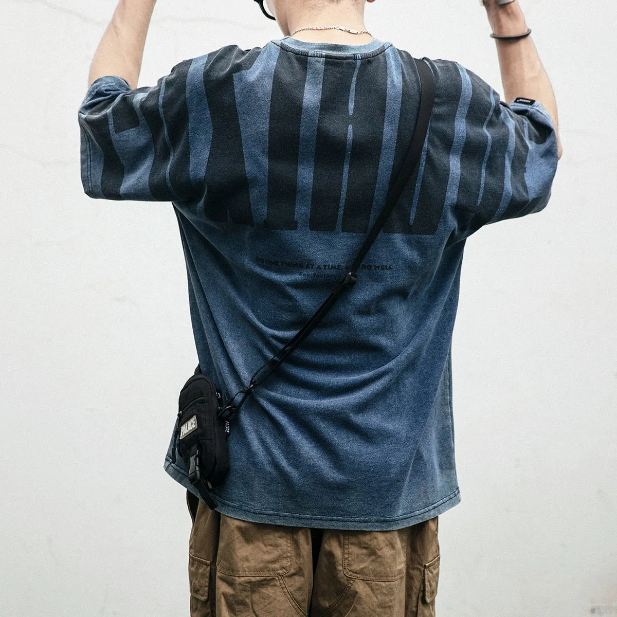 Aidase  Japanese Streetwear High Quality Distressed Oversized T-Shirt Letter Print Harajuku Short Sleeves Fashion Tops Men Clothing