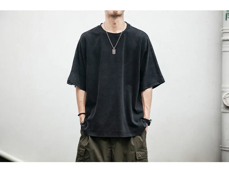 Aidase  Japanese Streetwear High Quality Distressed Oversized T-Shirt Letter Print Harajuku Short Sleeves Fashion Tops Men Clothing