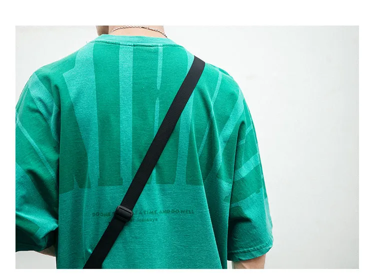 Aidase  Japanese Streetwear High Quality Distressed Oversized T-Shirt Letter Print Harajuku Short Sleeves Fashion Tops Men Clothing
