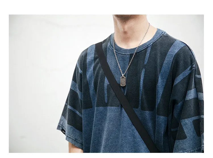 Aidase  Japanese Streetwear High Quality Distressed Oversized T-Shirt Letter Print Harajuku Short Sleeves Fashion Tops Men Clothing
