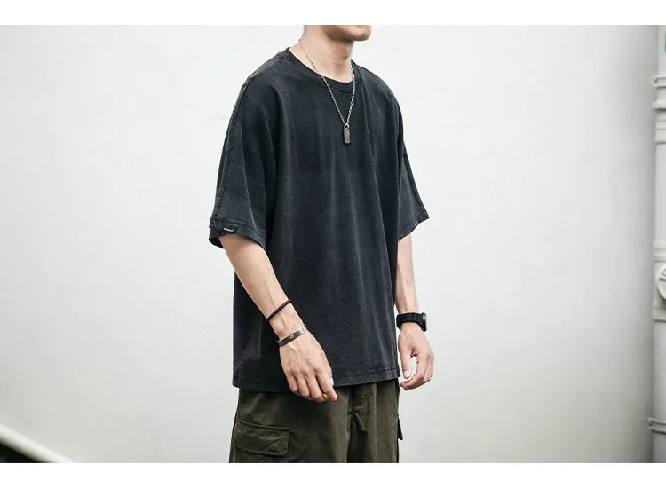 Aidase  Japanese Streetwear High Quality Distressed Oversized T-Shirt Letter Print Harajuku Short Sleeves Fashion Tops Men Clothing
