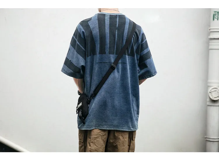 Aidase  Japanese Streetwear High Quality Distressed Oversized T-Shirt Letter Print Harajuku Short Sleeves Fashion Tops Men Clothing
