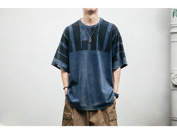 Aidase  Japanese Streetwear High Quality Distressed Oversized T-Shirt Letter Print Harajuku Short Sleeves Fashion Tops Men Clothing