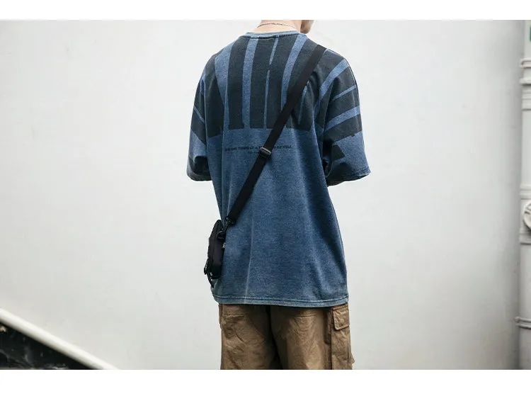 Aidase  Japanese Streetwear High Quality Distressed Oversized T-Shirt Letter Print Harajuku Short Sleeves Fashion Tops Men Clothing