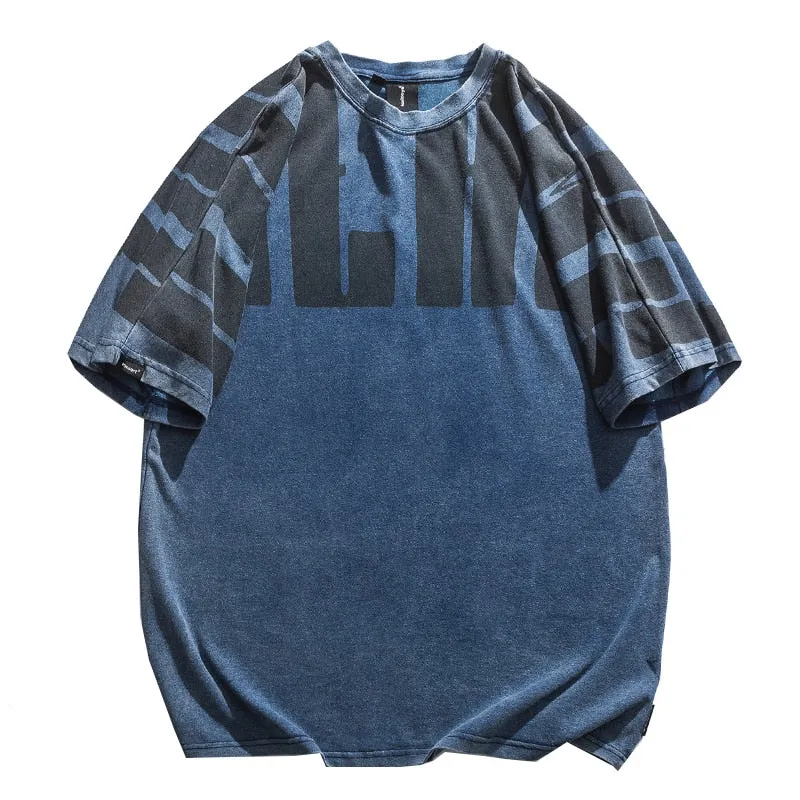 Aidase  Japanese Streetwear High Quality Distressed Oversized T-Shirt Letter Print Harajuku Short Sleeves Fashion Tops Men Clothing