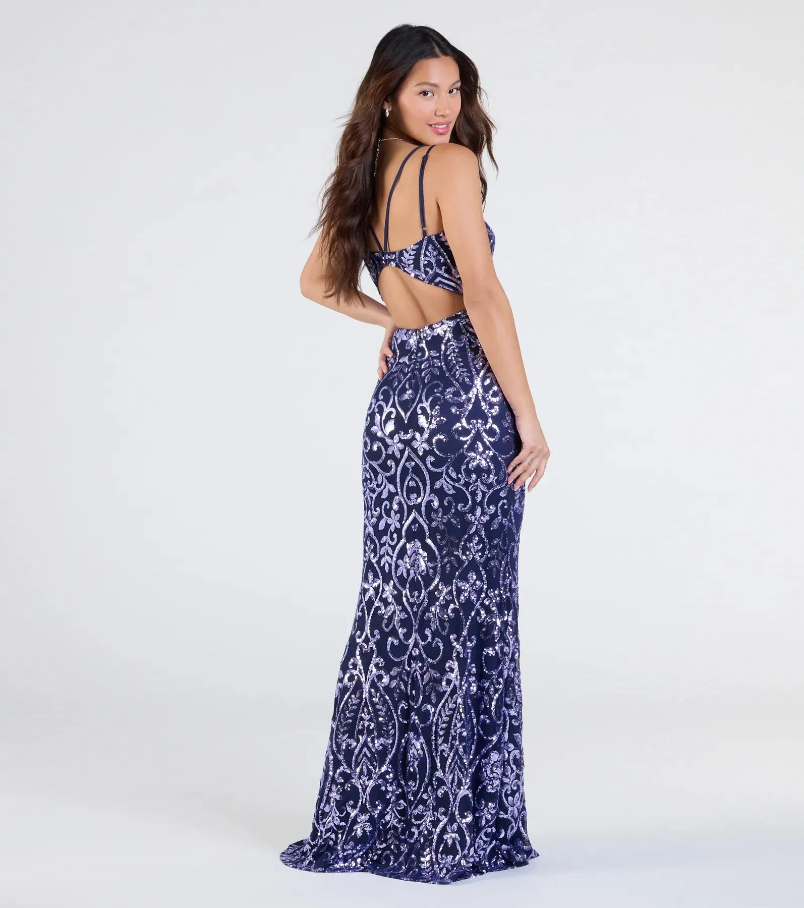 Andrea Cutout Slit Mermaid Sequin Formal Dress