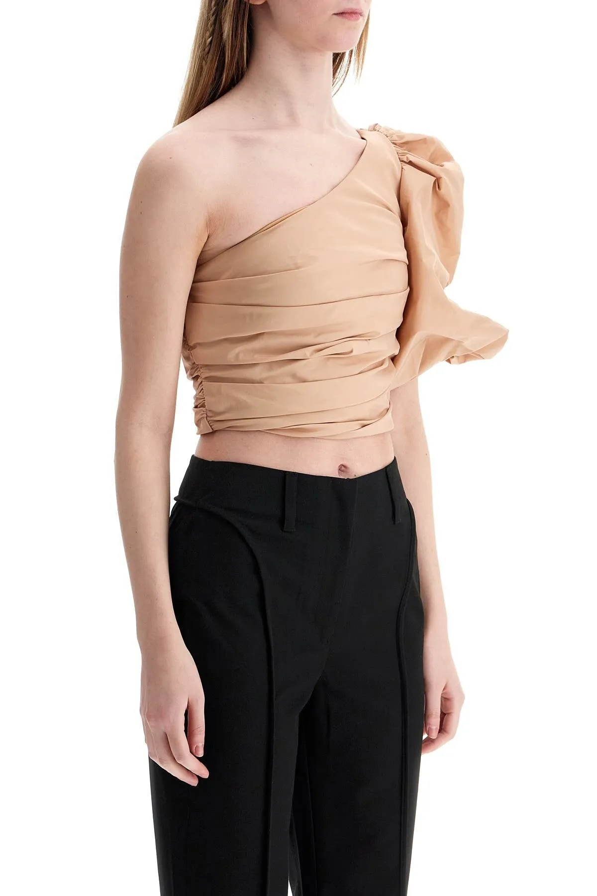 asymmetrical one-shoulder taffeta top in cameo pink 104826 Y3LE ROSA CAMMEO