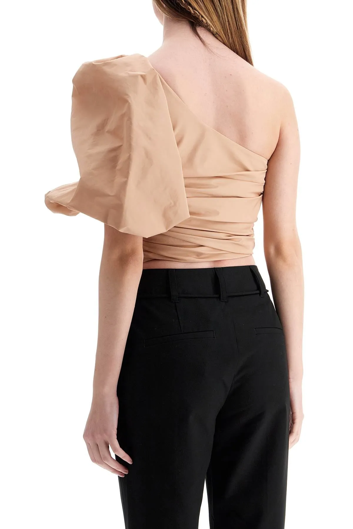 asymmetrical one-shoulder taffeta top in cameo pink 104826 Y3LE ROSA CAMMEO