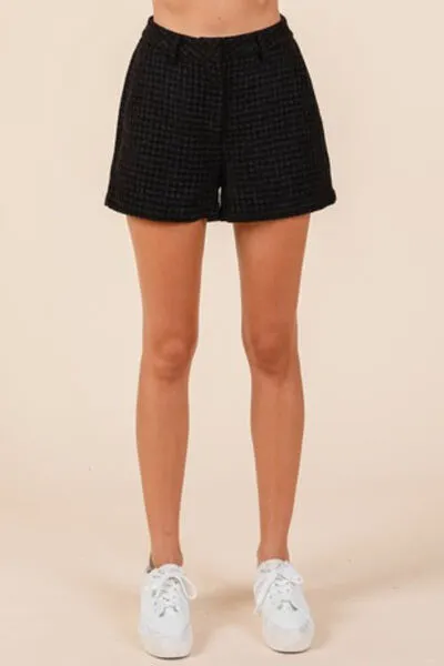 Black Tweed Classic Shorts with Side Pockets
