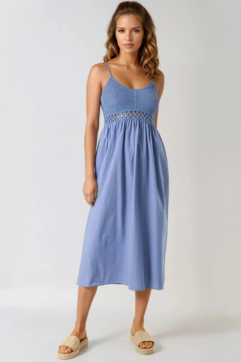Blue Crochet Cami Midi Dress