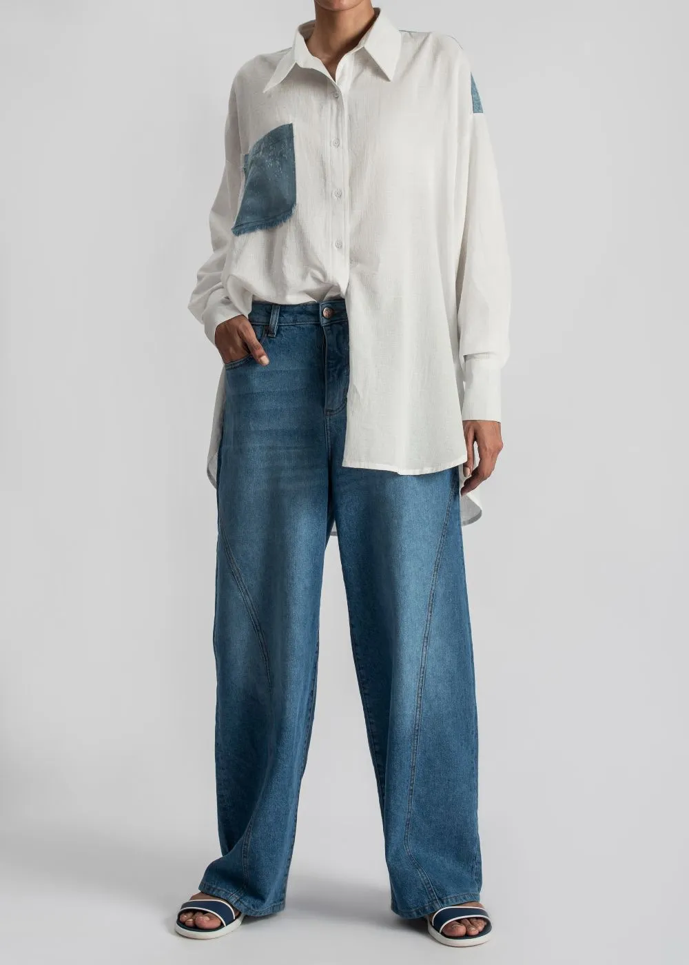 Blue Skater Fit with Seam Jeans
