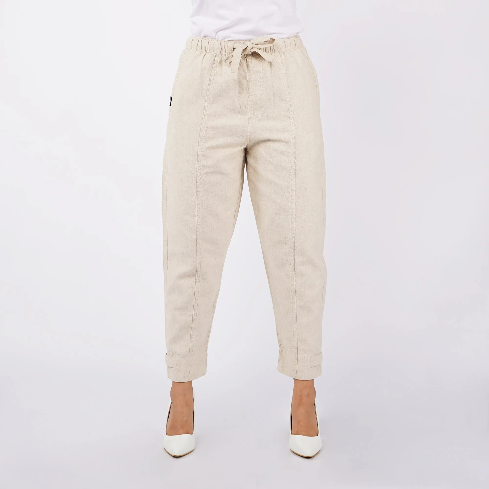 Bobson Japanese Ladies Basic Non-Denim Drawstring Pants 154422-U (Beige)