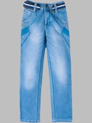 Boys' Light Blue Denim Jeans with Striped Belt Detail