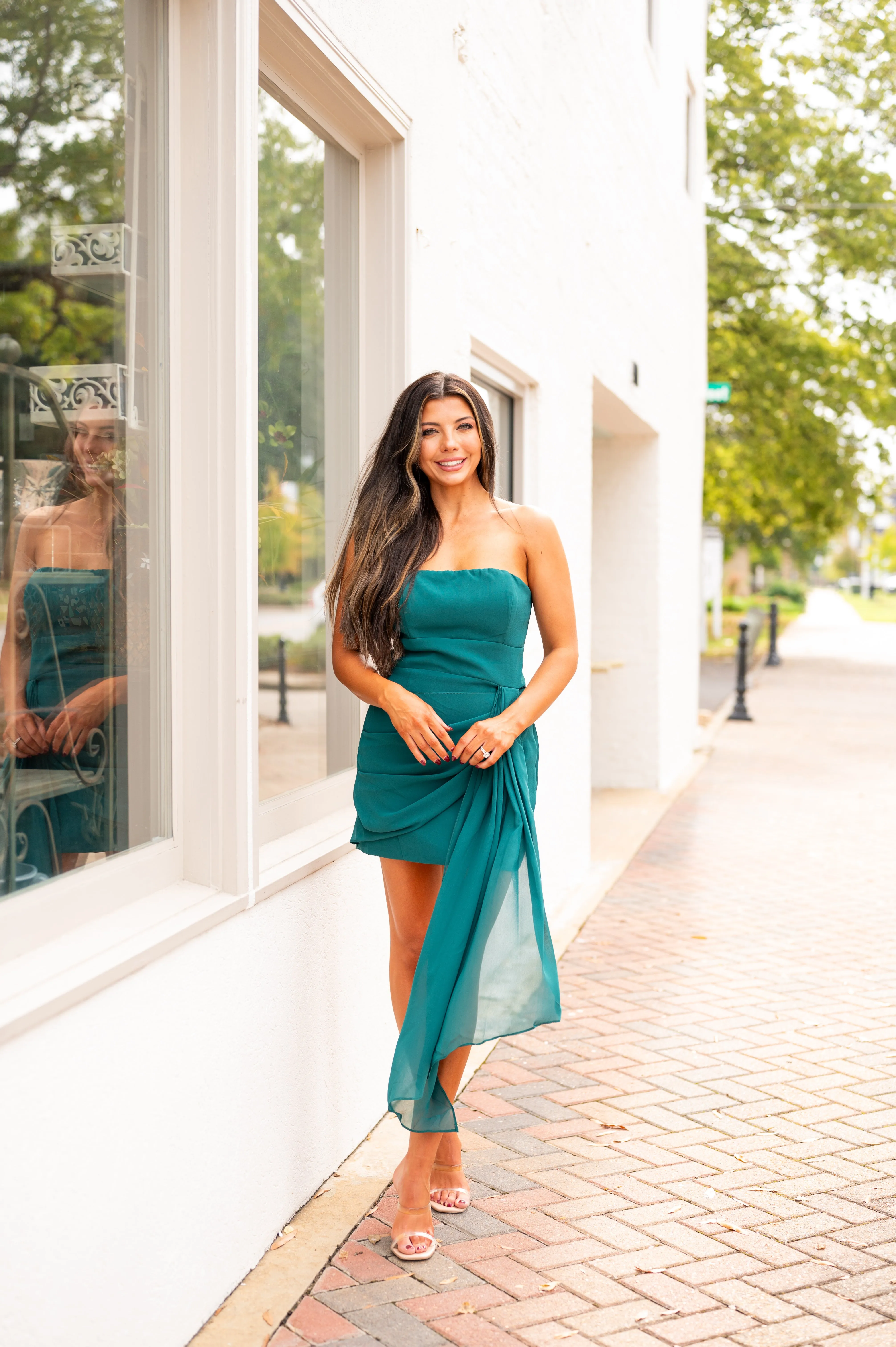 Cambry Strapless Mini Dress-Hunter Green
