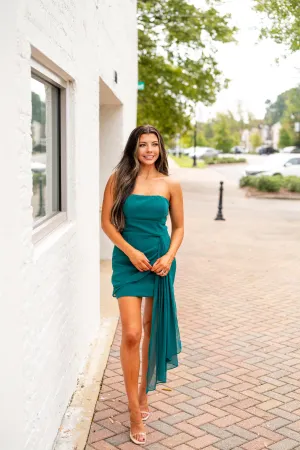 Cambry Strapless Mini Dress-Hunter Green