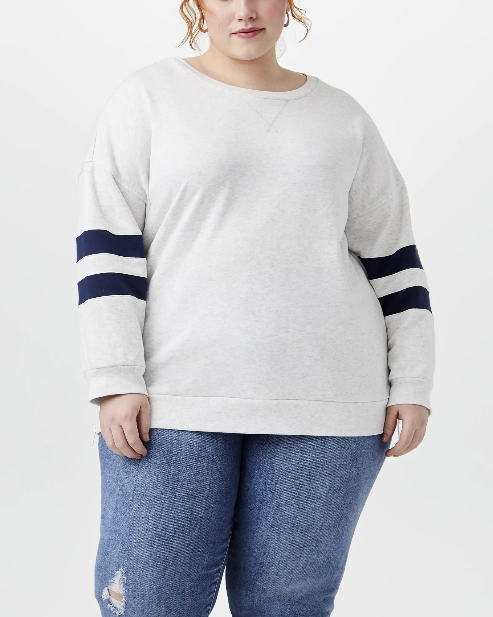Chaya Cotton-Blend Pullover | Light Grey / Navy