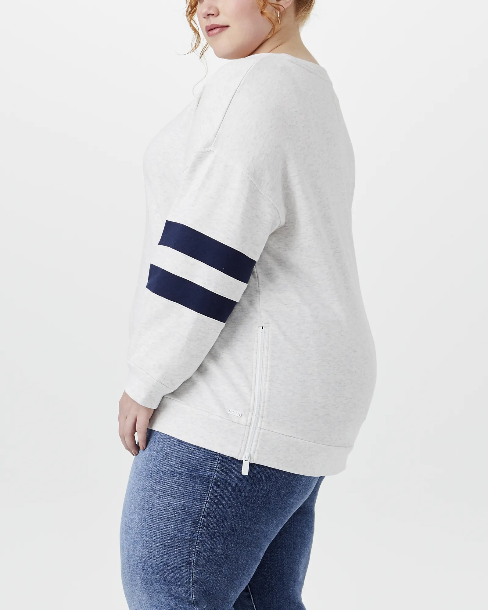 Chaya Cotton-Blend Pullover | Light Grey / Navy
