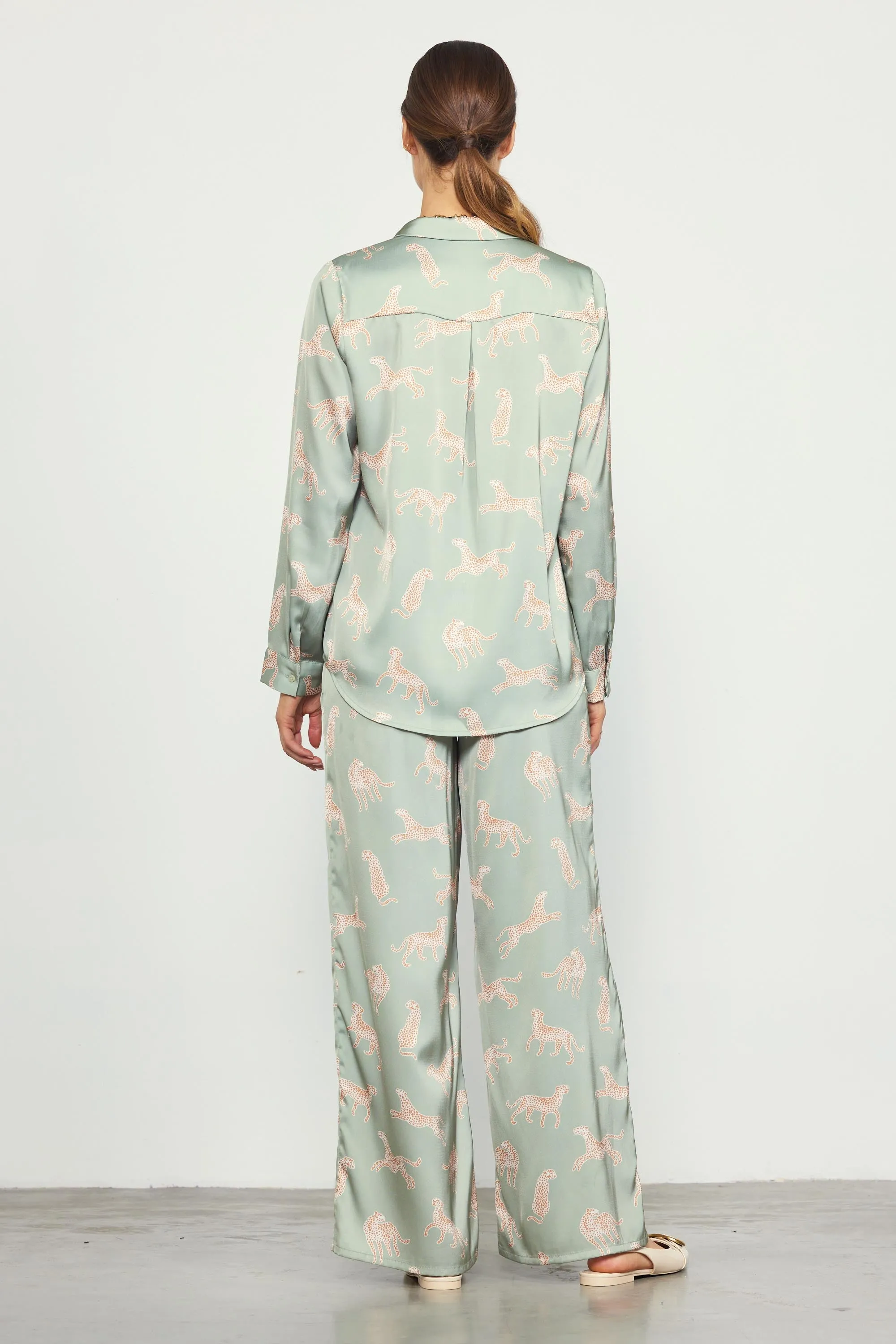Cheetah Print Satin Long Pants