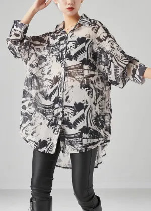 Chic Black Oversized Inkwash Painting Chiffon Blouse Tops Summer LY6681