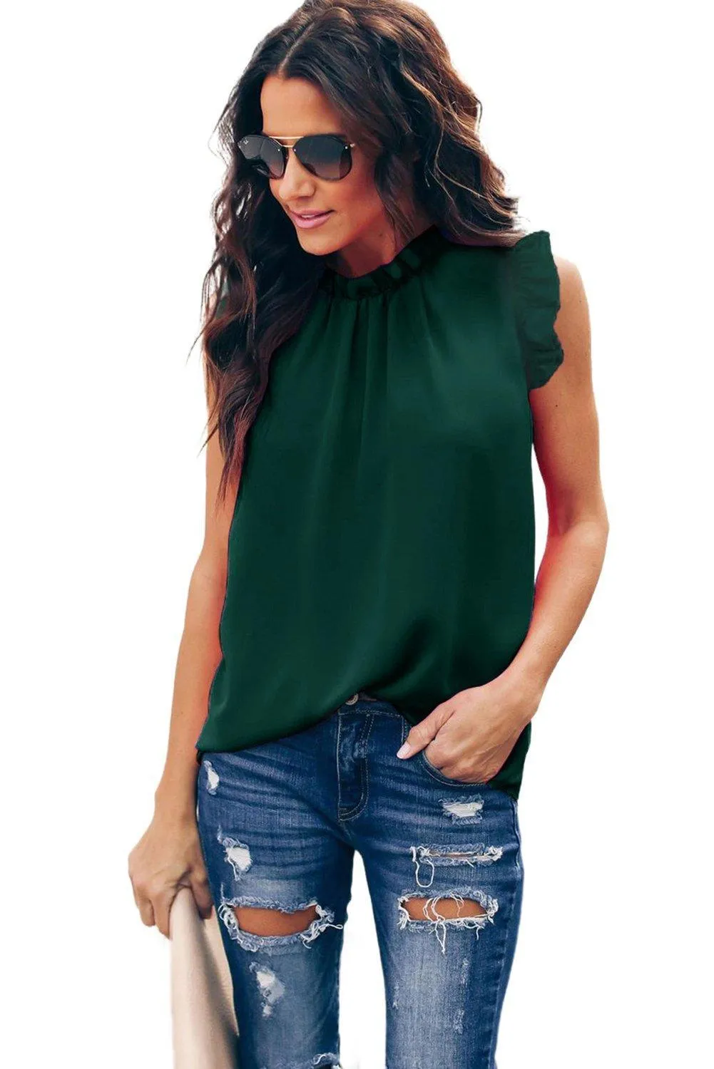 Chic Elegant Green Flounced Tank Top