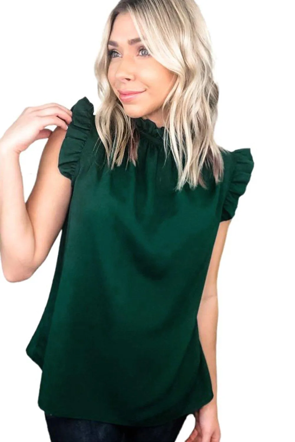 Chic Elegant Green Flounced Tank Top