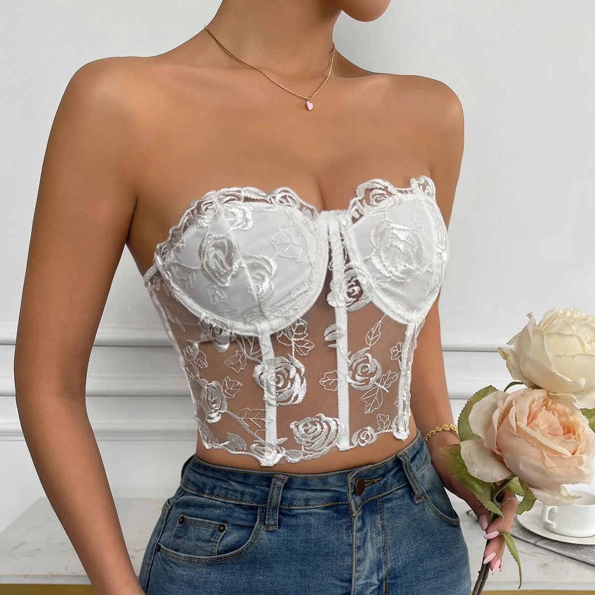 Chic Floral Lace Corset Top