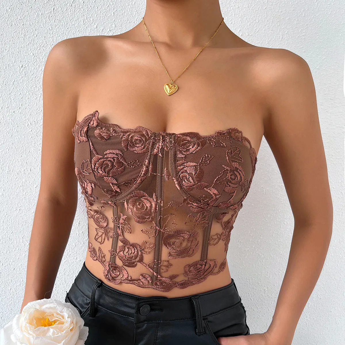 Chic Floral Lace Corset Top