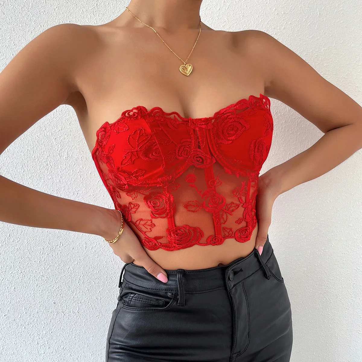 Chic Floral Lace Corset Top
