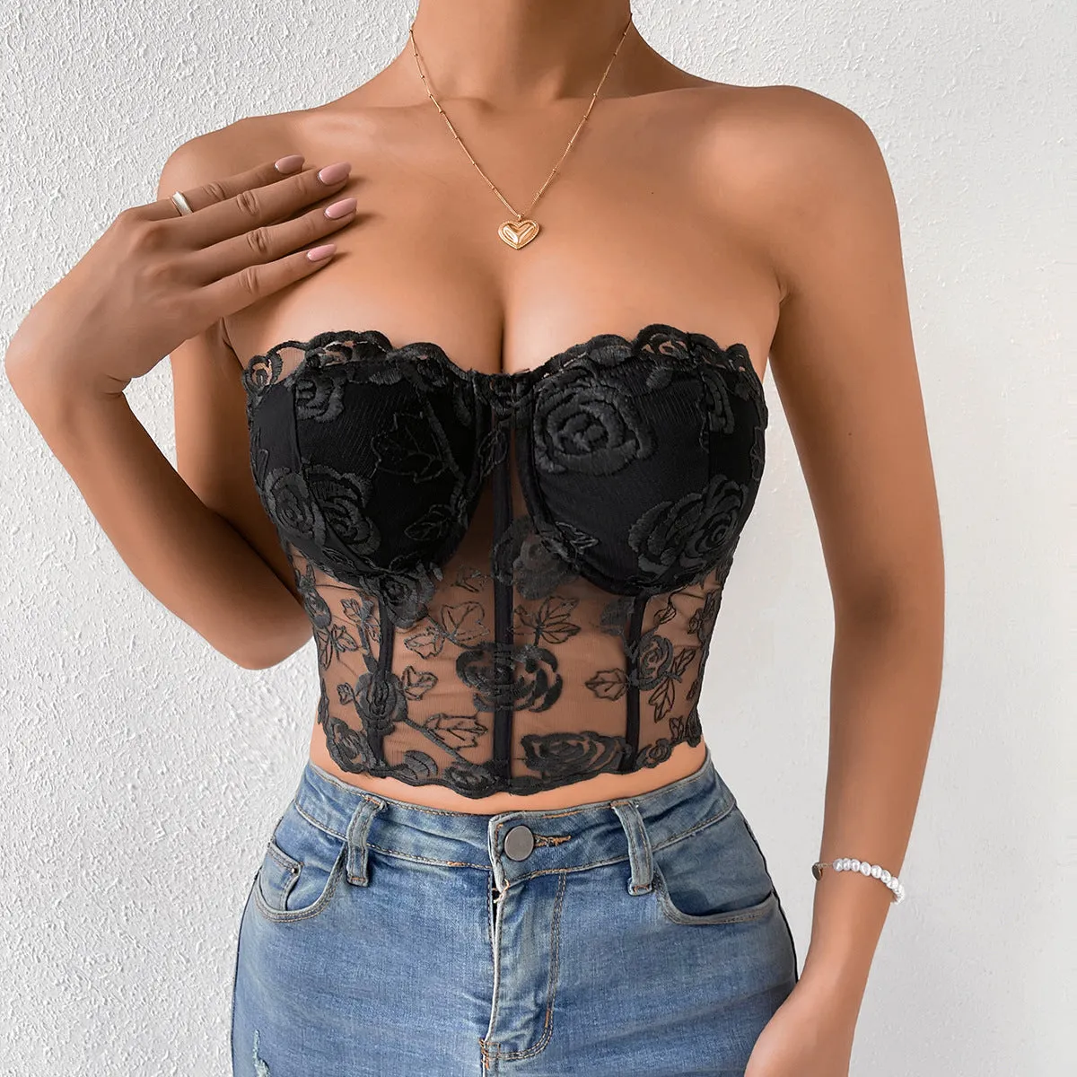Chic Floral Lace Corset Top
