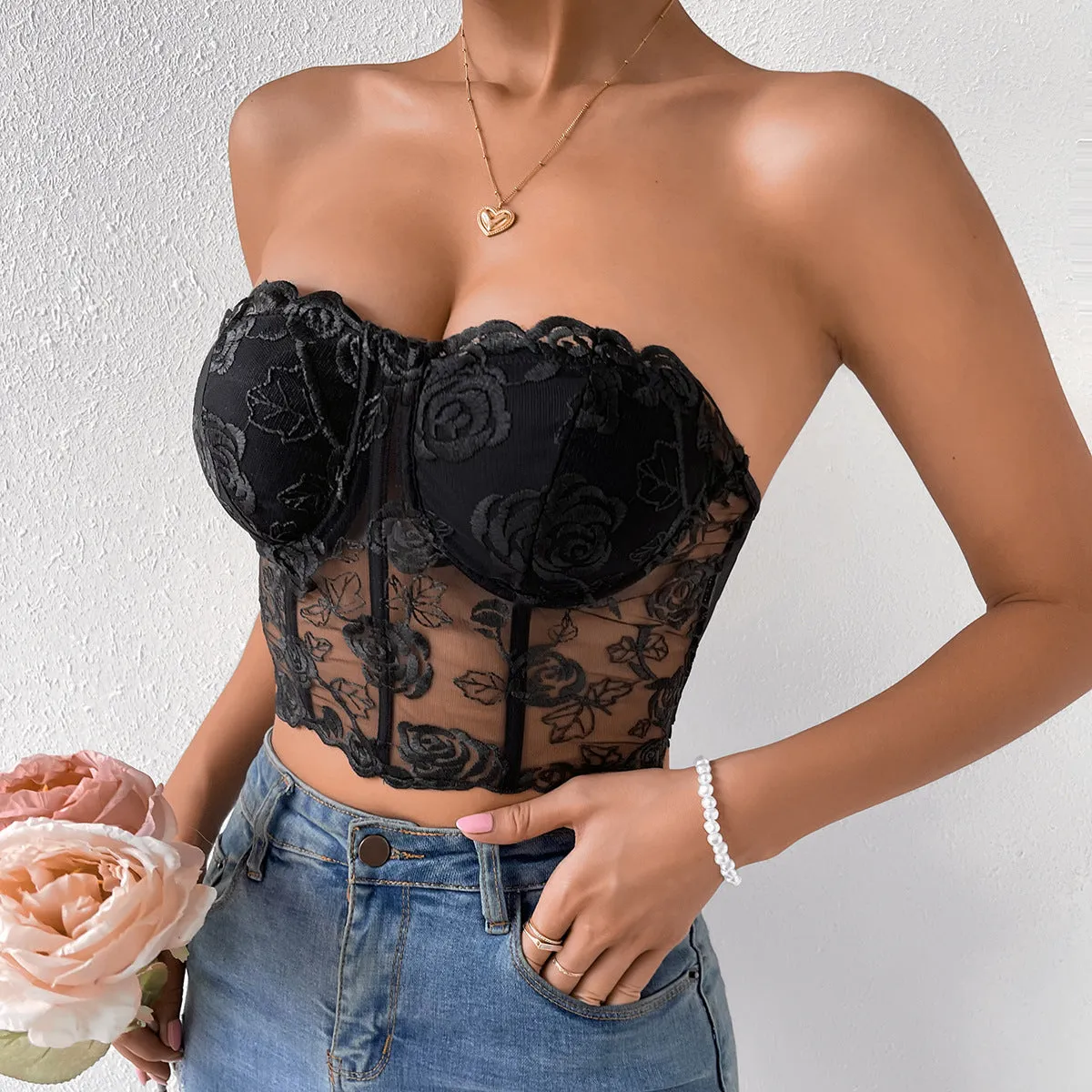 Chic Floral Lace Corset Top