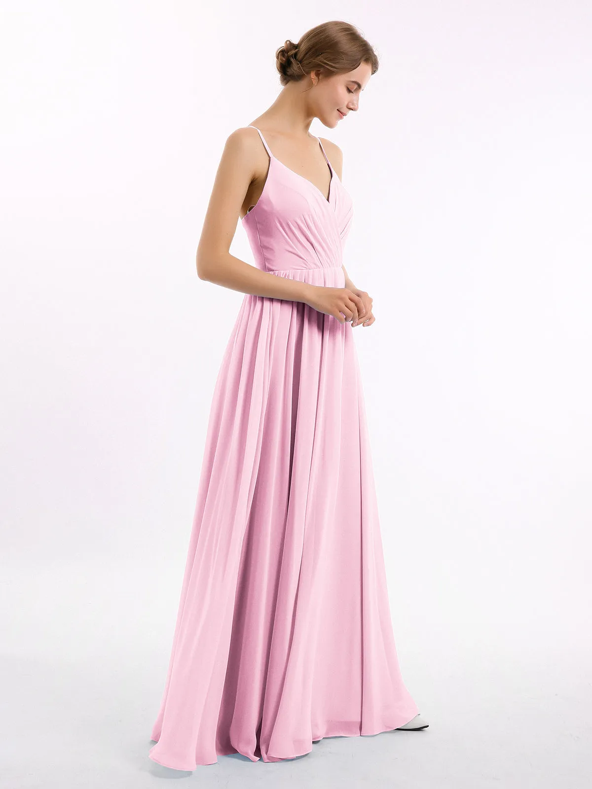 Chiffon Bridesmaid Dresses with Spaghetti Straps-Candy Pink Plus Size