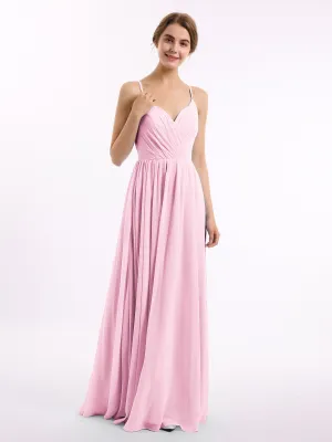 Chiffon Bridesmaid Dresses with Spaghetti Straps-Candy Pink Plus Size