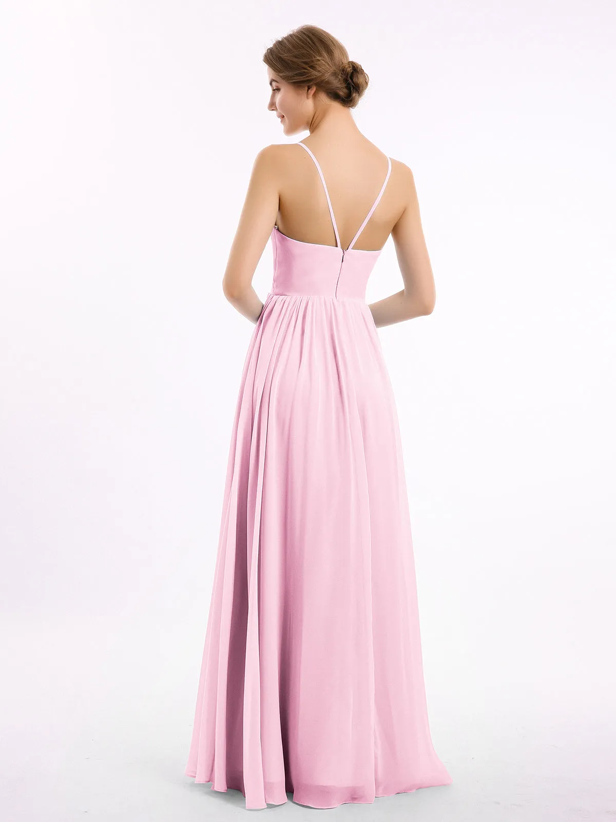 Chiffon Bridesmaid Dresses with Spaghetti Straps-Candy Pink Plus Size