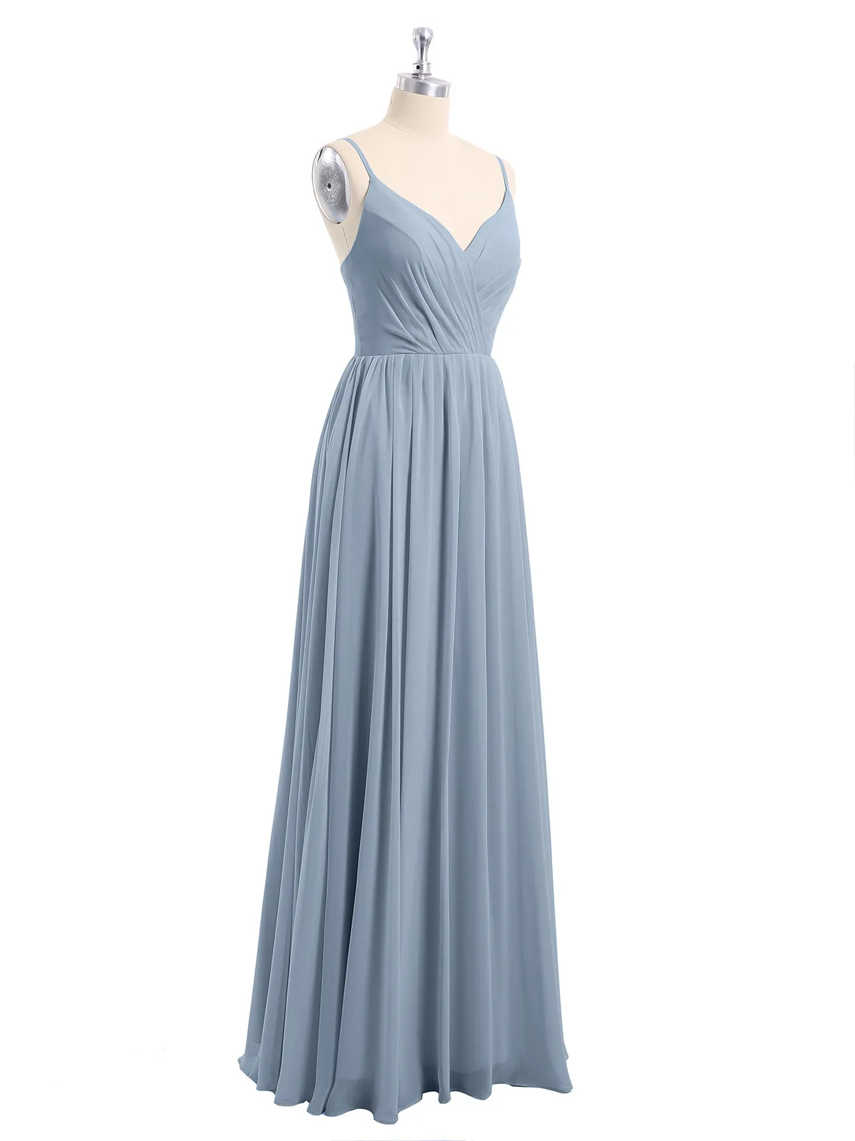 Chiffon Bridesmaid Dresses with Spaghetti Straps-Dusty Blue Plus Size