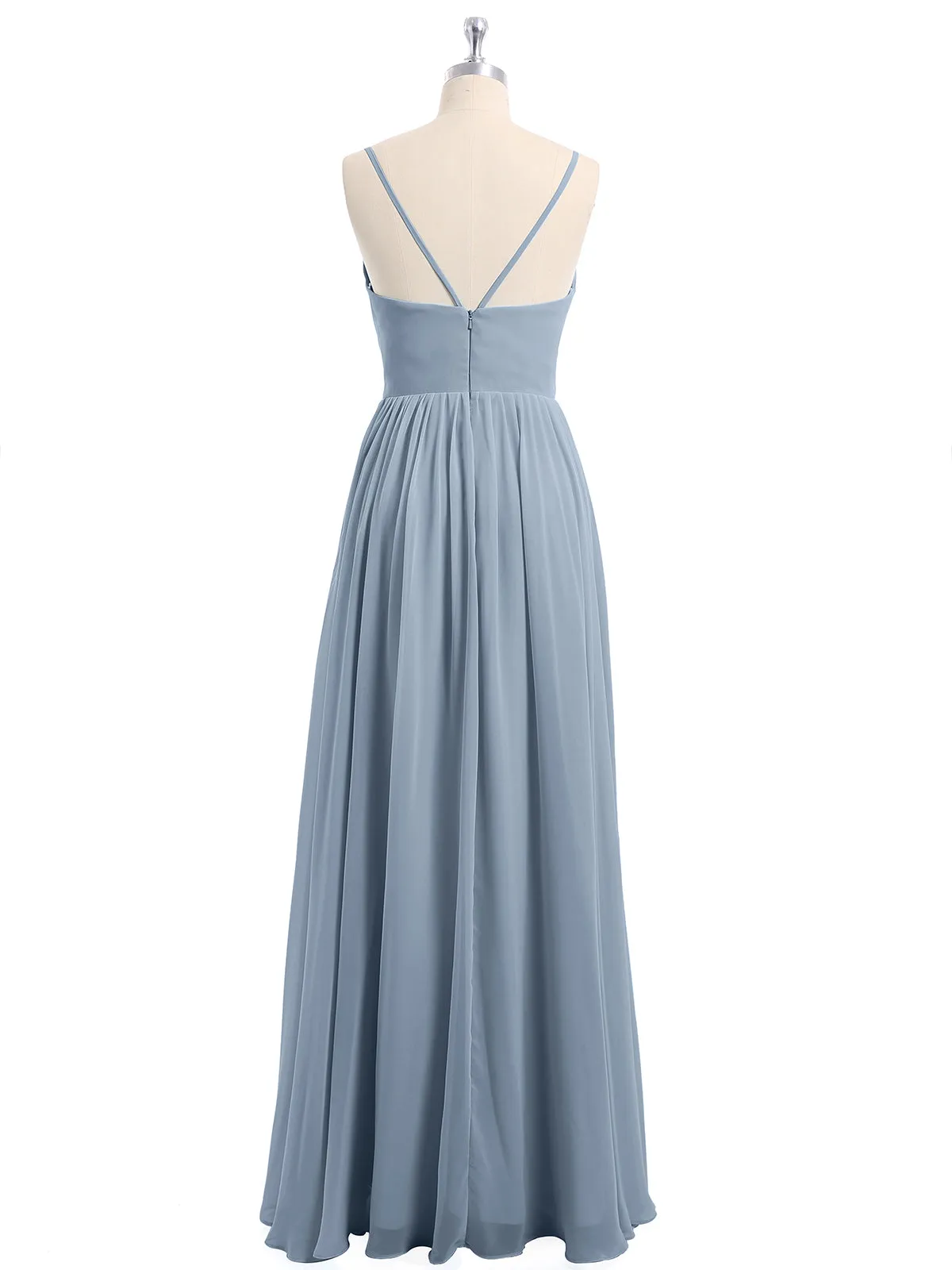 Chiffon Bridesmaid Dresses with Spaghetti Straps-Dusty Blue Plus Size