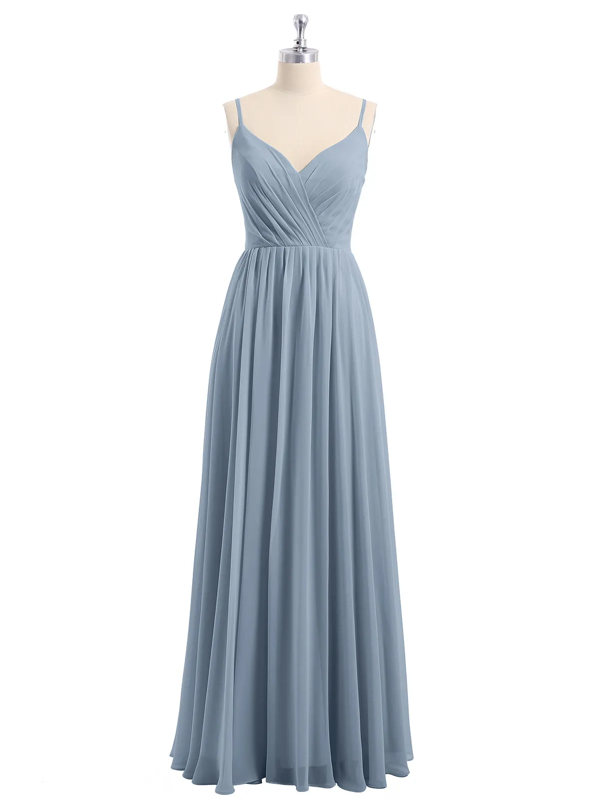 Chiffon Bridesmaid Dresses with Spaghetti Straps-Dusty Blue Plus Size