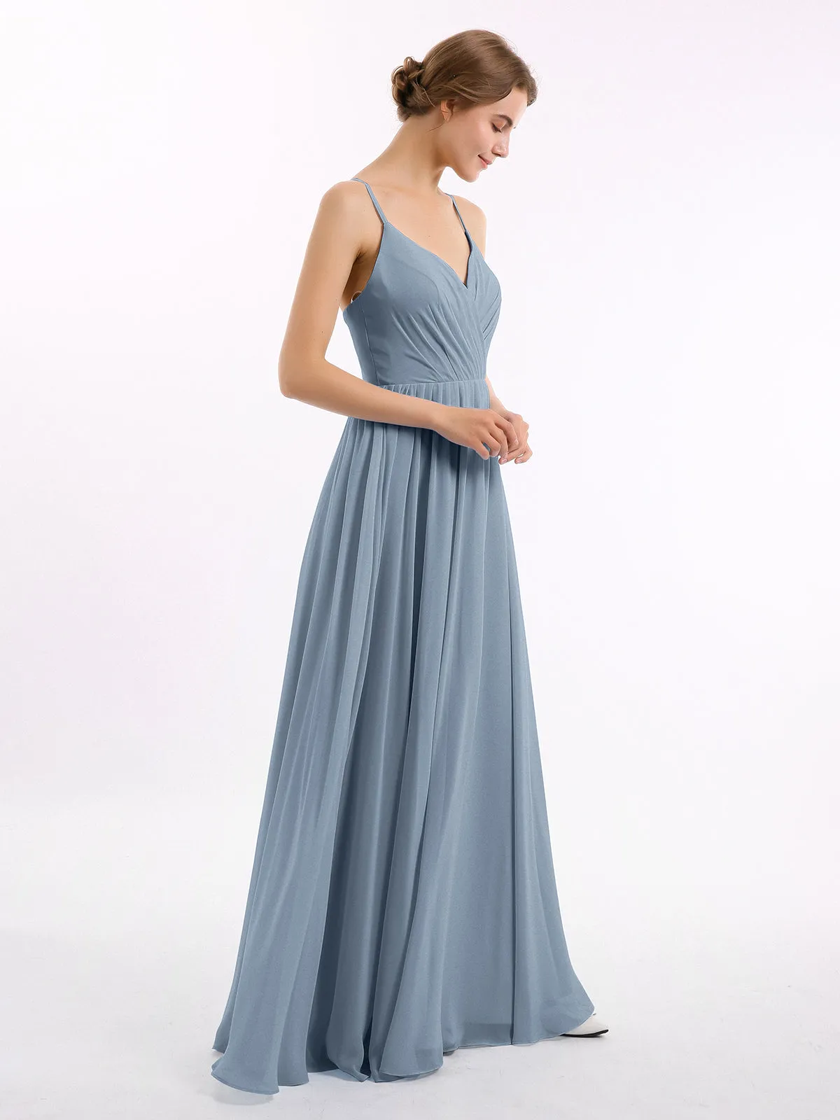 Chiffon Bridesmaid Dresses with Spaghetti Straps-Dusty Blue Plus Size