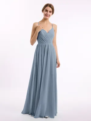 Chiffon Bridesmaid Dresses with Spaghetti Straps-Dusty Blue Plus Size