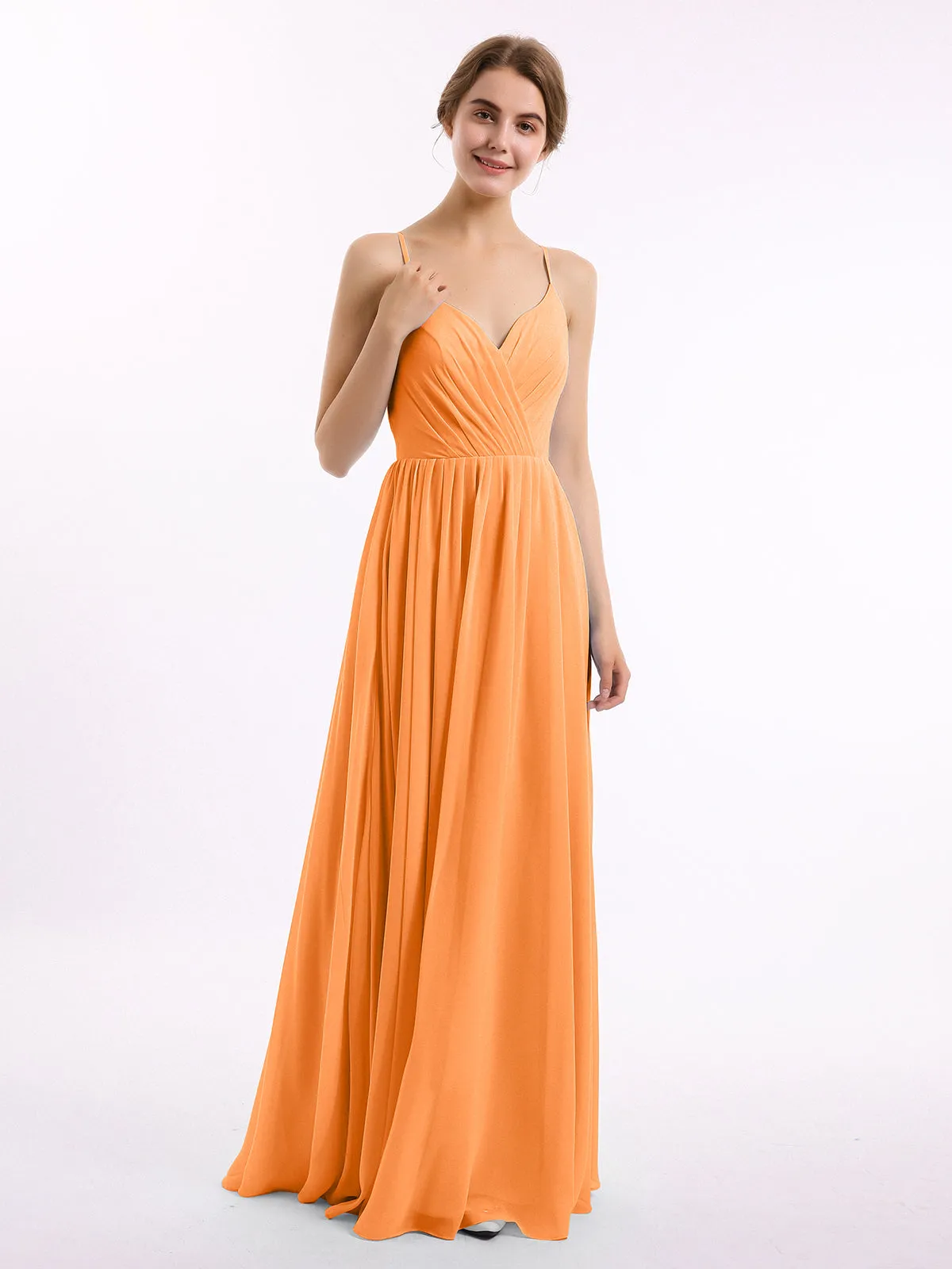 Chiffon Bridesmaid Dresses with Spaghetti Straps-Orange Plus Size